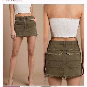 Free People Distressed Green Mini Skirt
